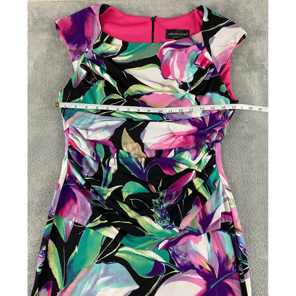 Connected Apparel Floral Ruched Sheath Dress Purple Pink Green Womens 12 Cap Slv - Picture 4 of 13